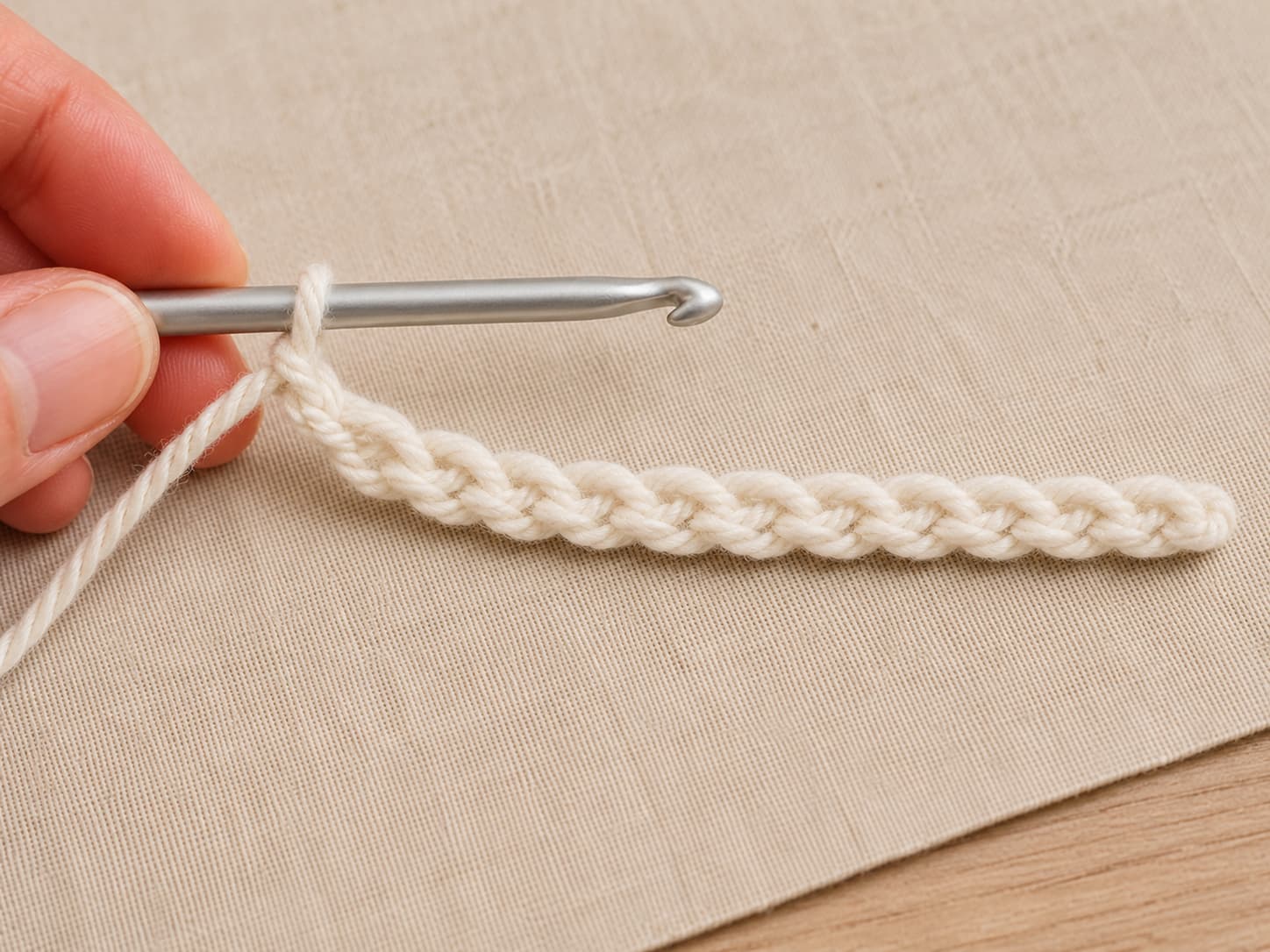 Even foundation chain stitches on a 5 mm hook with the front V shapes clearly visible for counting.