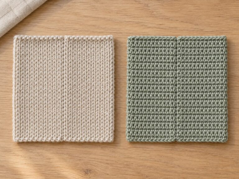 Finished knitted and crocheted panels joined with clean low-profile seams