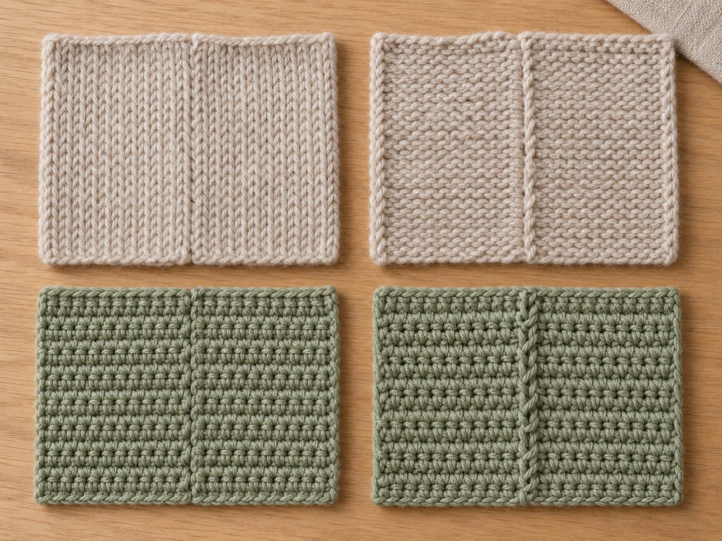Finished knit and crochet seams viewed from both sides after gentle blocking